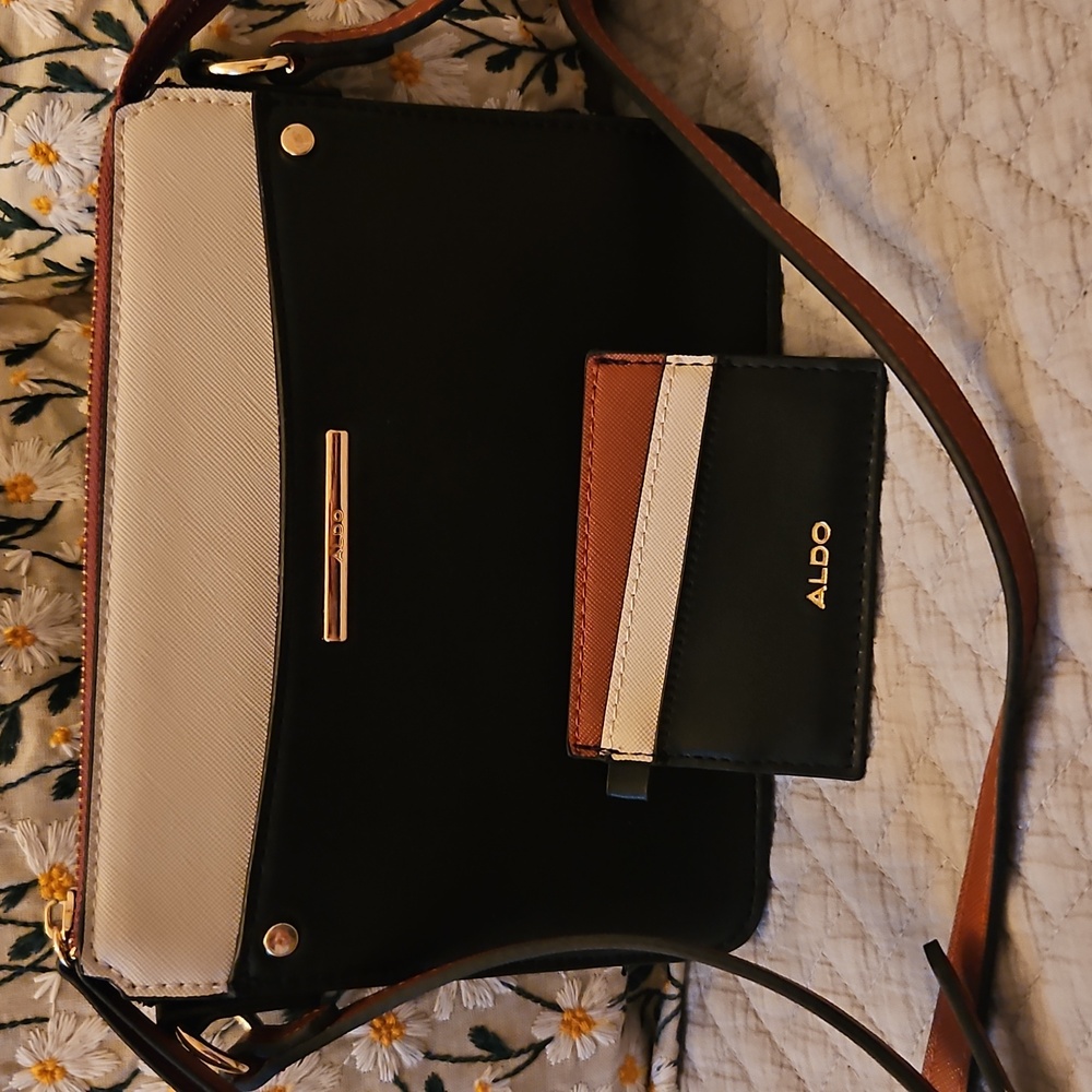 COPY - ALDO black/white/tan crossbody with credit card accessory